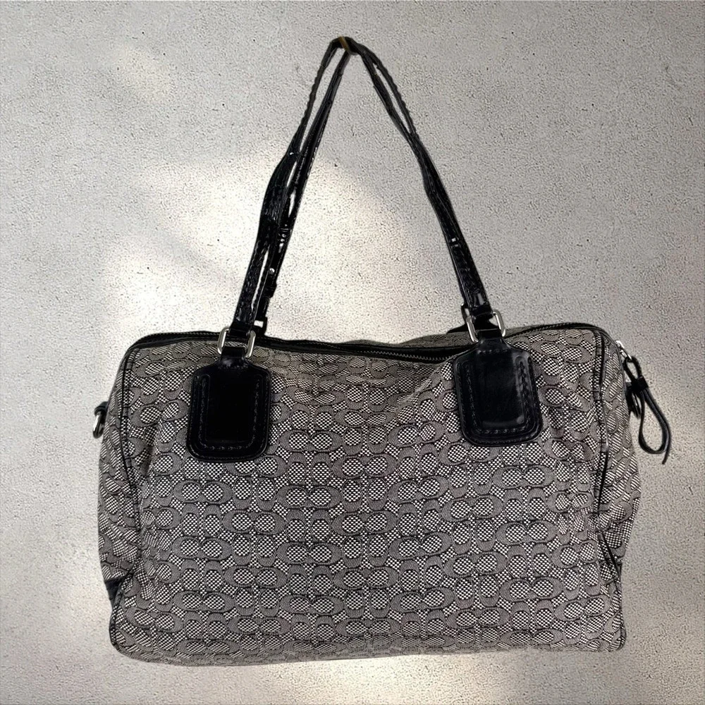 Coach Black Signature Canvas Mini Poppy Satchel Purse Barrel Bag 25047